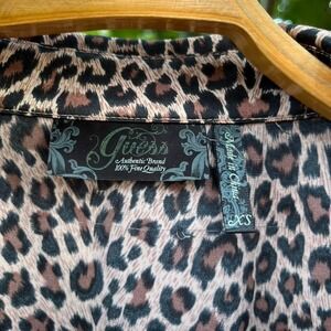 Y2K leopard animal print collared Guess blouse